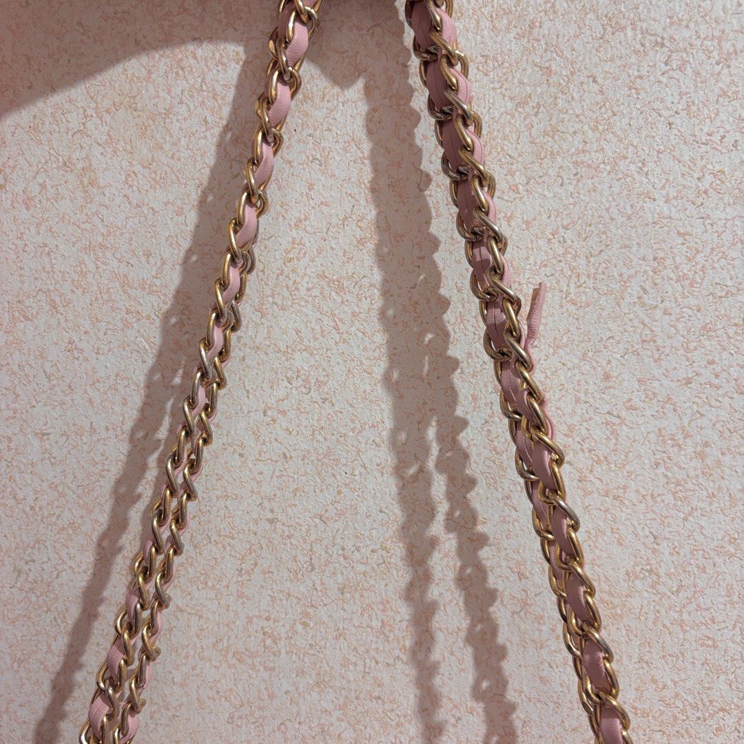 chanel double flap in pink (Category: Luxury Bags & Wallets) located in Las Pinas. Submitted by totesarchive (Listing ID 1456595270, Image 3). Description: thrifted needs retouching ♡ pls see issues on the pictures & note that the leather peeling are on both sides. ty - missing holo sticker decluttering price :).