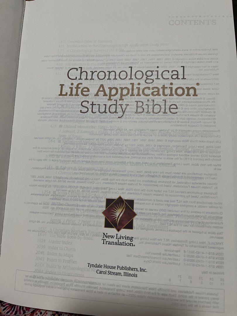 Chronological Life Application Study Bible NLT (Category: Religion Books) located in San Fernando. Submitted by bella_loved (Listing ID 1456428734, Image 2). Description: - Chronological Life Application Study Bible - New Living Translation (NLT) - Features maps, historical timelines, and application notes - Ideal for in-depth Bible study - Published by Tyndale House Publishers.