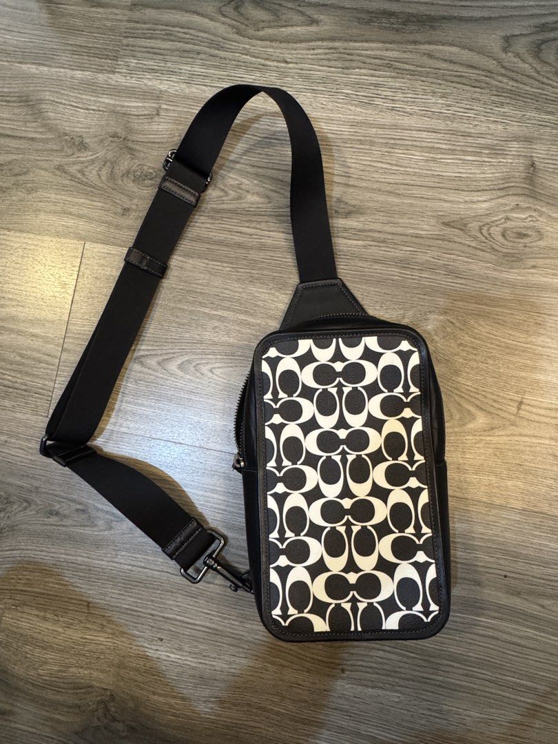 Coach Signature C Monogram Sling Bag (Category: Luxury Bags & Wallets) located in Pandi. Submitted by goryo.1986 (Listing ID 1456464588, Image 1). Description: ONLY USED TWICE 6,900 to 4,900 no more tawad - Authentic Coach sling bag - Signature C monogram print - Black leather trim - Secure zipper closure - Adjustable strap for comfortable wear - Breathable black mesh back - Interior zip pocket and slip pocket - Coach Sulivan pack in Signature Ca