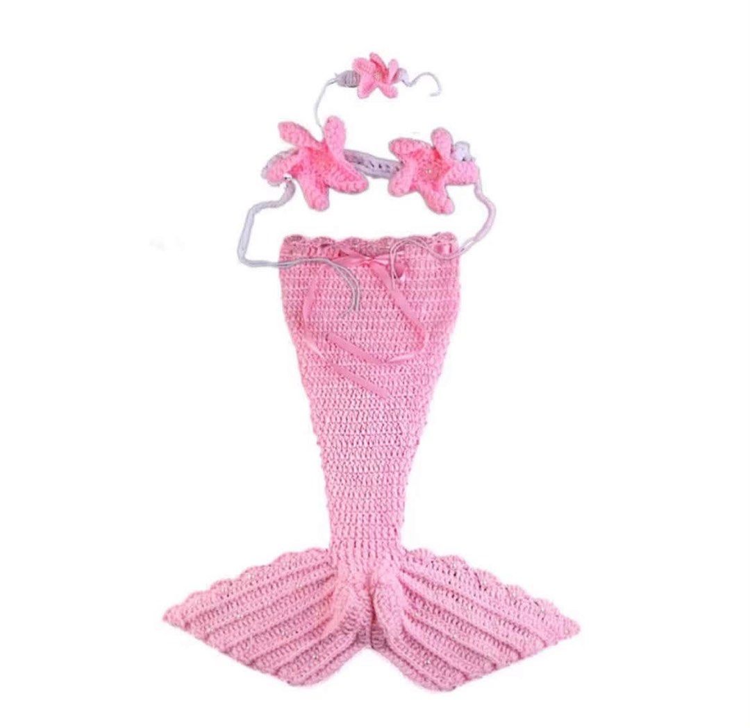 Crocheted Pink Mermaid Tail Costume with Headband (Category: Babies & Kids Fashion) located in Manila. Submitted by solvithrifts (Listing ID 1456570310, Image 1). Description: - Adorable pink crocheted mermaid tail set. - Set includes mermaid tail and matching headband. - Tail features a beautiful scalloped fin design. - Headband is adorned with cute starfish details. - Perfect for baby photoshoots, costume parties, or imaginative play. - Headban