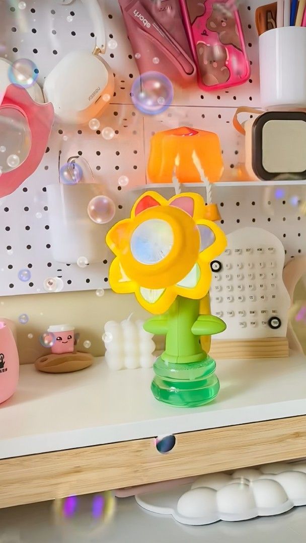 Cute Sunflower Bubble Machine Toy with lamp (Category: Kids Toys) located in Taguig. Submitted by apzdeclutter (Listing ID 1456476128, Image 1). Description: Message me if interested 📩 .