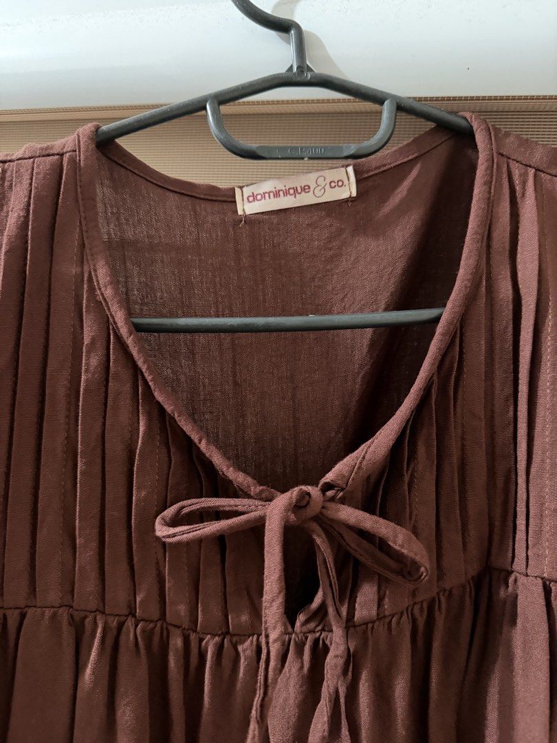 Dominique & Co Soleil Preppy Soft Linen Coordinates in Choco Brown (Category: Sets or Coordinates) located in Antipolo. Submitted by jaot19 (Listing ID 1456573355, Image 3). Description: Small-Medium size End part of ribbon needs stitching Skirt has inner shorts Just needs ironing/steaming Used once only.