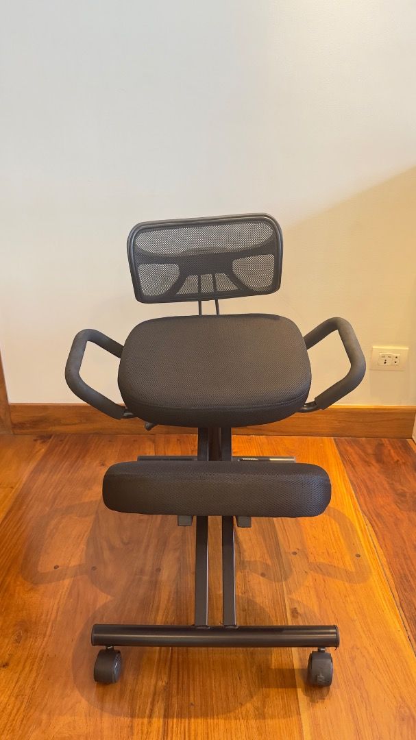 Ergonomic Kneeling Chair with Backrest and Adjustable height | Fix Your Posture! (Category: Chairs) located in Marikina City. Submitted by swifttree.36ddf8 (Listing ID 1456527598, Image 2). Description: Tired of back pain from working at home? Upgrade your setup with this Ergonomic Kneeling Chair! Unlike regular chairs that make you slouch, this kneeling chair tilts your pelvis forward to naturally fix your posture, align your spine, and relieve 