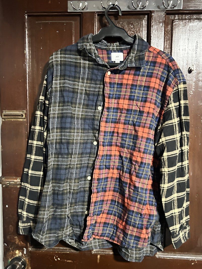 H&M Relaxed Fit Patchwork Flannel Shirt (Category: Tshirts & Polo Shirts ) located in Manila. Submitted by elo.decluttered (Listing ID 1456587542, Image 1). Description: Specification: - H&M Relaxed Fit Flannel Shirt - Unique patchwork design with mixed plaid patterns - Long sleeves with button cuffs - Full button-up front - Versatile for layering or wearing alone - Comfortable and stylish.