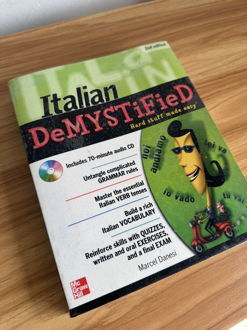 Italian DeMYSTiFieD 2nd Edition Book with Audio CD (Category: Textbooks) located in Makati City. Submitted by vanammryrose (Listing ID 1456441175, Image 1). Description: - Learn to speak Italian with this comprehensive guide. - Covers essential grammar rules and vocabulary. - Includes quizzes and exercises to reinforce learning. - Comes with a 70-minute audio CD for pronunciation practice. - Ideal for beginners or those looking to refresh their I