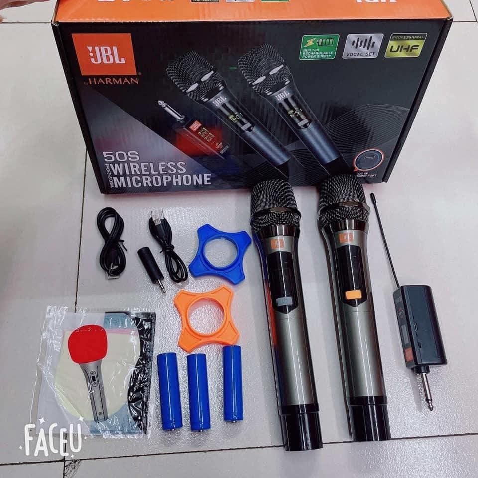 JBL 50S Professional UHF Wireless Microphone Set (Category: Microphones) located in Manila. Submitted by chaionlineshop (Listing ID 1456502530, Image 1). Description: - Set of 2 JBL 50S wireless microphones - Professional UHF vocal set - Built-in rechargeable power supply - Includes receiver, charging cables, and batteries - Comes with microphone covers and holders - Ideal for karaoke and performances.