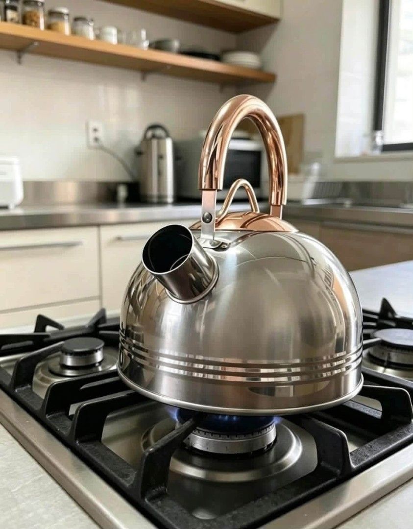Kaisa Villa 2.5L Whistling Kettle Induction Compatible (Category: Cookware & Accessories) located in Manila. Submitted by chaionlineshop (Listing ID 1456514401, Image 3). Description: - Kaisa Villa 2.5L Whistling Kettle - Compatible with induction cooktops - Loud whistle signals when water is boiling - Elegant rose gold handle detail - Comes in original packaging - Ideal for everyday kitchen use.