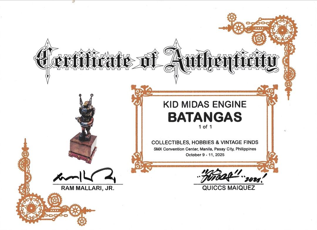 Kid Midas Engine TEQ63 "Batangas" - Quiccs x Ram Mallari (Category: Vintage Collectibles) located in Manila. Submitted by aol8770 (Listing ID 1456551438, Image 3). Description: Custom art toy by Quiccs x Ram Mallari. Made of mostly iron, metal, & reclaimed metals..
