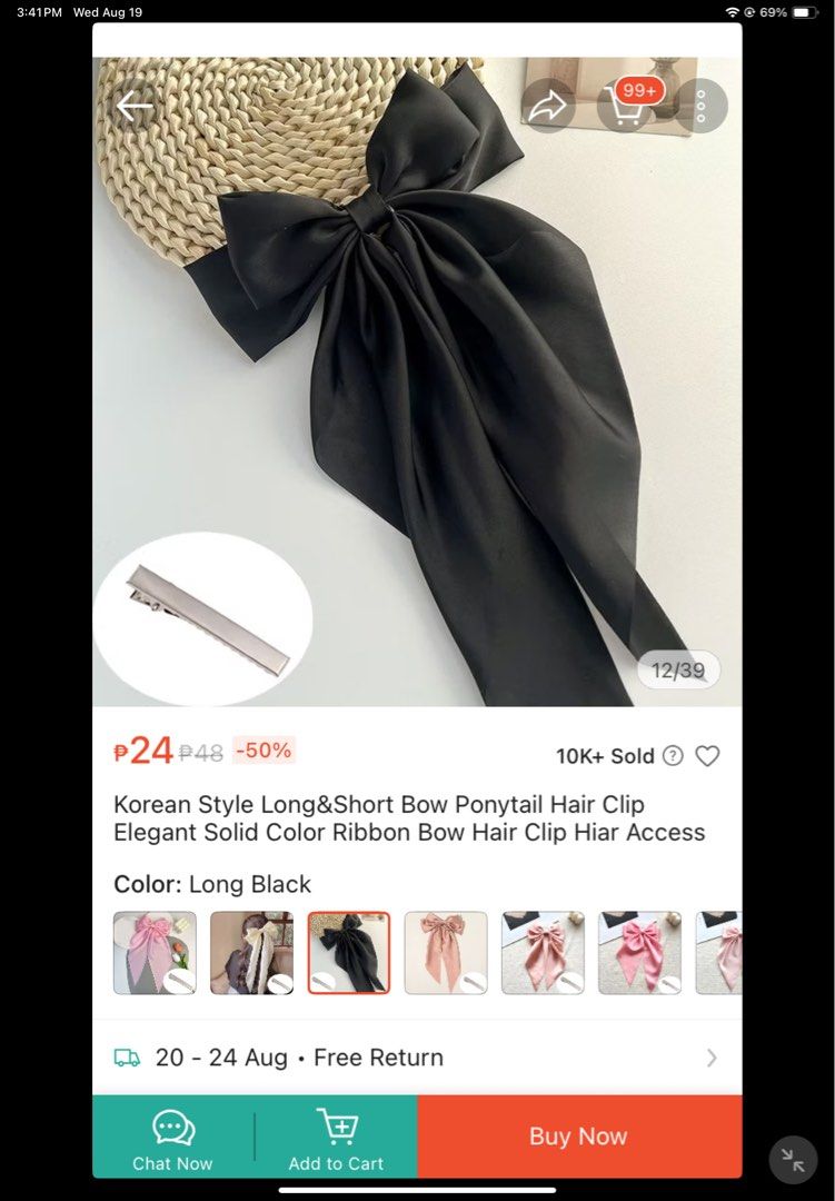 Korean Style Ribbon Bow Hair Clip Bundle (Category: Hair Accessories) located in Dagupan City. Submitted by k4rah (Listing ID 1456490950, Image 3). Description: - Set of black ribbon bow hair clips - Includes both long and short styles - Made from satin and velvet materials - Perfect for ponytails and adding a cute touch to outfits - Suitable for everyday wear and special occasions.