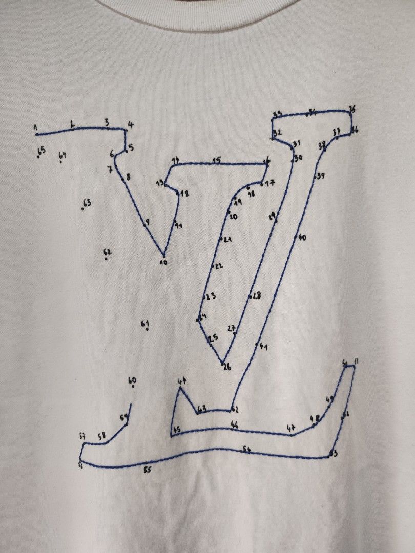 Louis Vuitton Embroidered LV Stitch Logo Tee (Category: Luxury Apparel) located in Bulacan. Submitted by emilj23 (Listing ID 1456526090, Image 2). Description: Louis Vuitton Embroidered LV Stitch Logo Tee Size L on tag L 31.5 W 23 Condition 9/10 Color rate 9/10 Issue Minimal Stains.