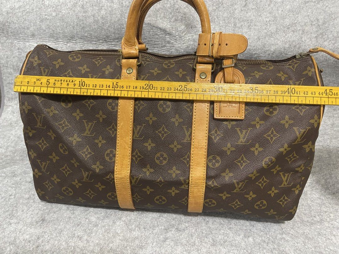louis vuitton keepall 45 (Category: Luxury Bags & Wallets) located in Calamba. Submitted by thriftingoverload (Listing ID 1456458210, Image 2). Description: meet up calamba laguna area,plus shipping fee sa malayo vintage pero maganda pa condition may tastas lang na tahe sa may handle.