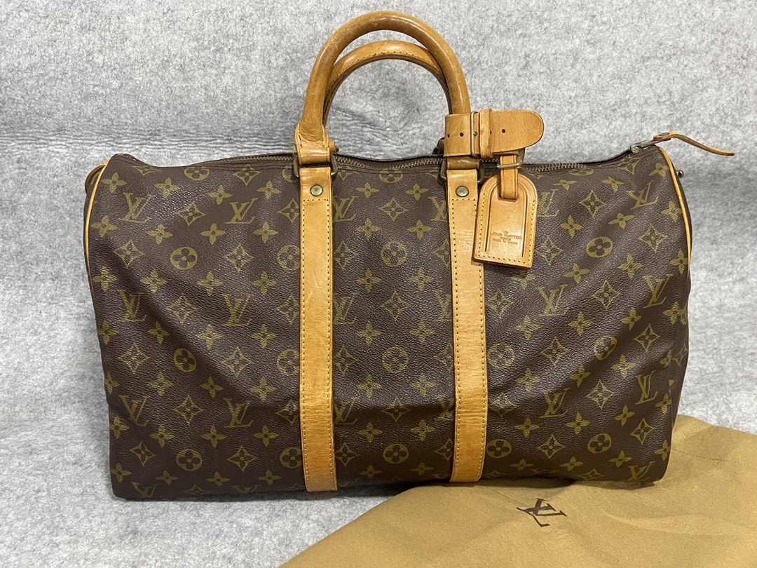 louis vuitton keepall 45 (Category: Luxury Bags & Wallets) located in Calamba. Submitted by thriftingoverload (Listing ID 1456458210, Image 1). Description: meet up calamba laguna area,plus shipping fee sa malayo vintage pero maganda pa condition may tastas lang na tahe sa may handle.