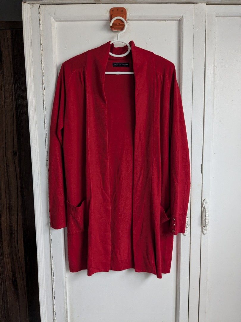 Marks & Spencer Red Cardigan (Category: Coats, Jackets and Outerwear) located in Quezon City. Submitted by nnncorner (Listing ID 1456516701, Image 1). Description: Marks & Spencers Collection Red Cardigan 100% Original No lints nor flaws perfect for for medium to large extra button still intact on tag 48$ USD po yan, my brother works in US and bought po yan doon super pretty pa nito (I have a lots of red outfit/jacket, I'm disposing some na) sell