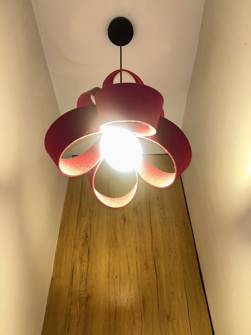 Mid century felt pendant light w/ warm white bulb (Category: Lighting) located in Pasay City. Submitted by kevgoodflower (Listing ID 1456479486, Image 3). Description: RFS: move out sale Red felt material Black pendant/hanging type fixture Sourced from China No issues.
