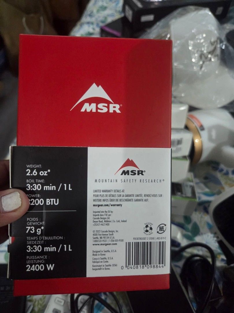 MSR PocketRocket 2 Ultralight Camping Stove (Category: Hiking & Camping) located in Davao. Submitted by gretchenal19856 (Listing ID 1456458633, Image 2). Description: - MSR PocketRocket 2 Stove - Super lightweight (2.6 oz) - Boils water fast (3:30 min/1L boil time) - Ideal for backpacking and camping trips - 8200 BTU power - Comes in original box.