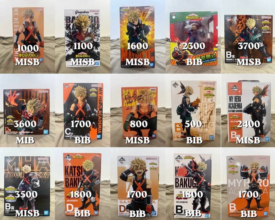 My Hero Academia Katsuki Bakugo Figures (Category: Figurines & Statues) located in Quezon City. Submitted by rasserucollect (Listing ID 1456422087, Image 1). Description: Figure condition and prices are in the photo posted No last price po.