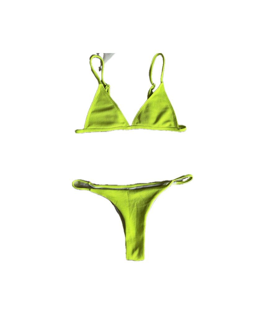 Neon Green Ribbed Triangle Bikini Set (Category: Bikinis & Swimsuits) located in Zamboanga. Submitted by archivesbykesh (Listing ID 1456486489, Image 1). Description: neon green ribbed bikini set triangle top with adjustable straps fave bikini ⭐️⭐️⭐️ .