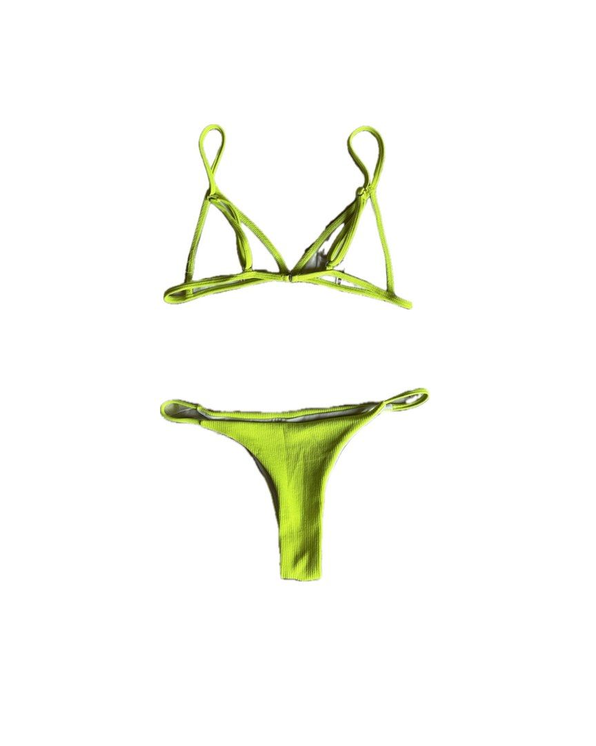 Neon Green Ribbed Triangle Bikini Set (Category: Bikinis & Swimsuits) located in Zamboanga. Submitted by archivesbykesh (Listing ID 1456486489, Image 2). Description: neon green ribbed bikini set triangle top with adjustable straps fave bikini ⭐️⭐️⭐️ .