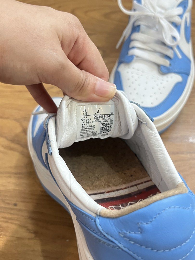 Nike Air Jordan 1 Elevate Low SE University Blue (Category: Sneakers) located in Santa Rosa. Submitted by kv_declutter (Listing ID 1456556726, Image 3). Description: - Super cute platform Jordans - Light blue and white colorway - Air Jordan 1 Elevate Low SE model - Chunky sole for added height - Adds flair to any outfit - Perfect for casual wear.