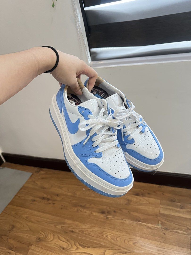 Nike Air Jordan 1 Elevate Low SE University Blue (Category: Sneakers) located in Santa Rosa. Submitted by kv_declutter (Listing ID 1456556726, Image 2). Description: - Super cute platform Jordans - Light blue and white colorway - Air Jordan 1 Elevate Low SE model - Chunky sole for added height - Adds flair to any outfit - Perfect for casual wear.