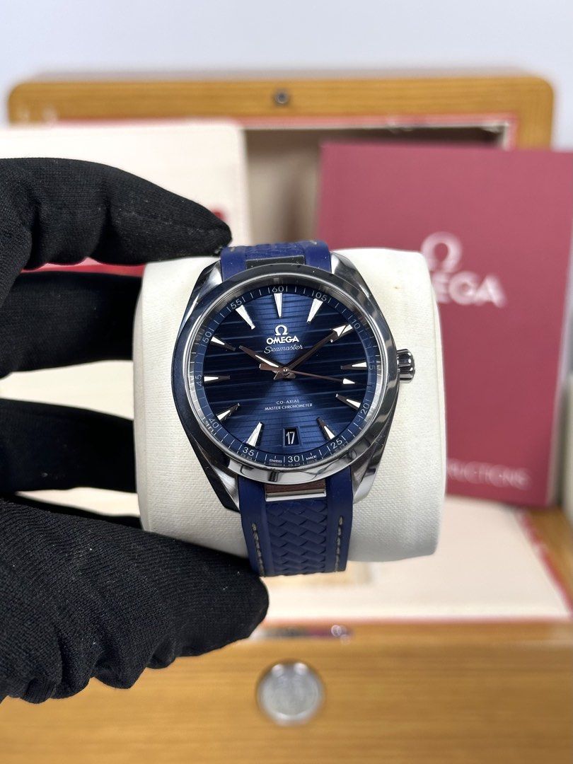 OMEGA SEAMASTER AQUA TERRA (2023) (Category: Luxury Watches) located in San Jose del Monte. Submitted by dg_timepieces (Listing ID 1456495586, Image 1). Description: FOR SALE 🏷️ OMEGA SEAMASTER AQUA TERRA CO-AXIAL MASTER CHRONO Ref. 220.12.41.21.03.007 (2023) ₱310k Only •41mm Sun Brushed Blue Dial •Full Set (Box, Double Box, Cards & Manuals) •Automatic Movement (60-Hour Power reserve) •Blue Structured Rubber Strap •9.5/10 Excelent Condition •Act