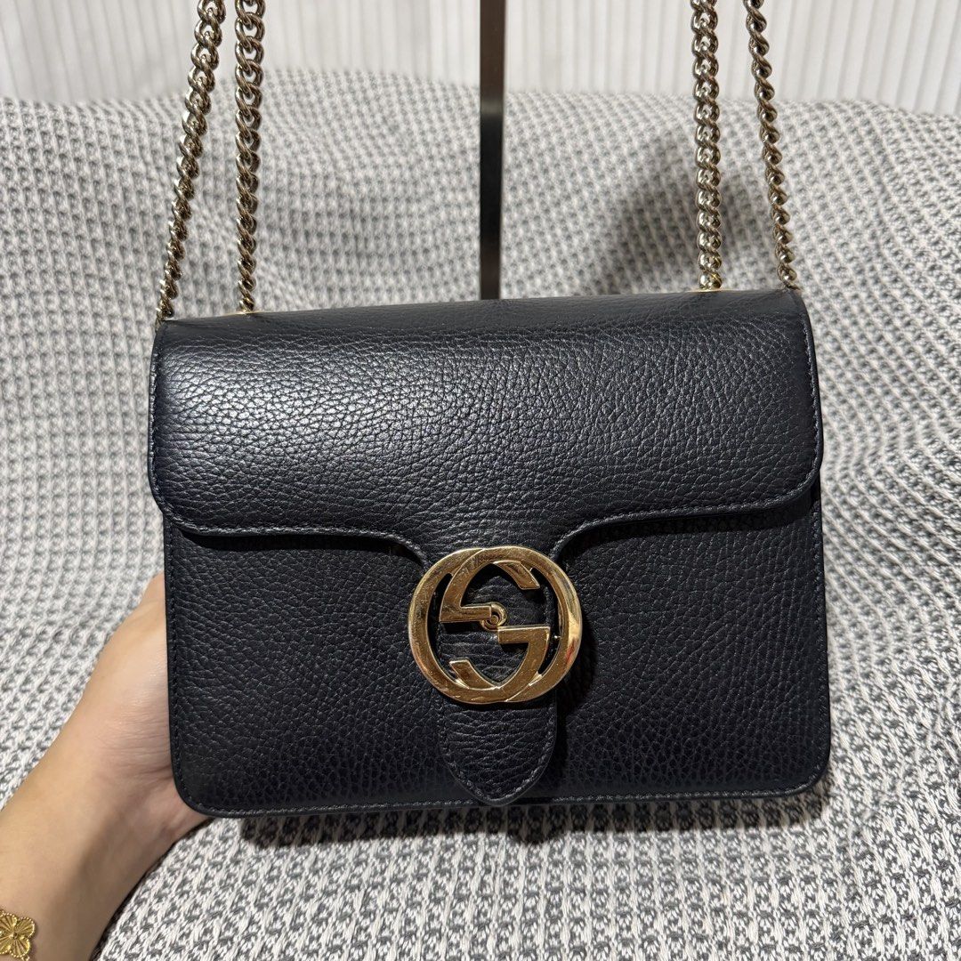 Original Gucci Interlocking G Small Chain Shoulder Bag (Category: Luxury Bags & Wallets) located in Manila. Submitted by shopwithbrilliantadel (Listing ID 1456574785, Image 2). Description: Good condition, minor signs of wear Includes dustbag, booklet and authenticity certificate from Koibito Korea Can be worn as shoulder/crossbody bag.