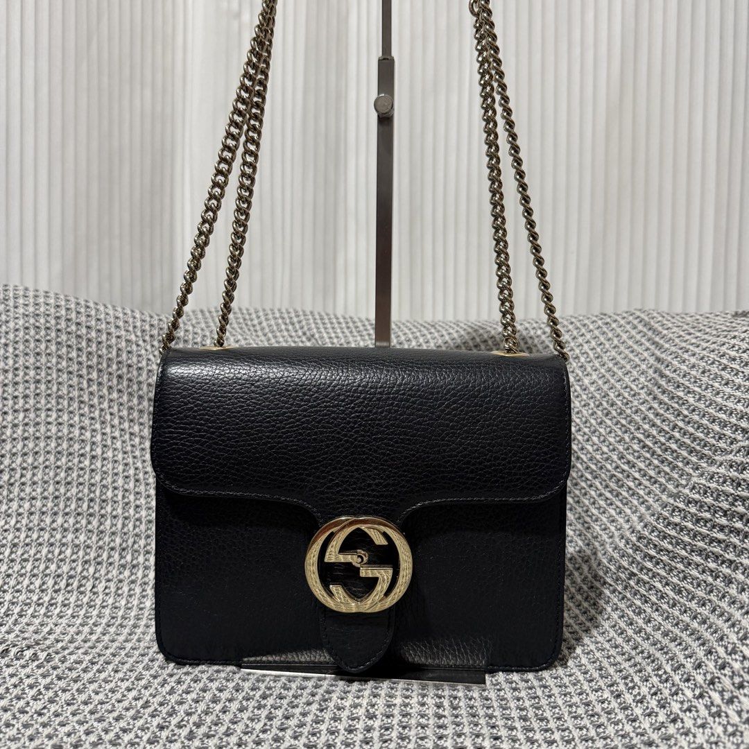 Original Gucci Interlocking G Small Chain Shoulder Bag (Category: Luxury Bags & Wallets) located in Manila. Submitted by shopwithbrilliantadel (Listing ID 1456574785, Image 1). Description: Good condition, minor signs of wear Includes dustbag, booklet and authenticity certificate from Koibito Korea Can be worn as shoulder/crossbody bag.