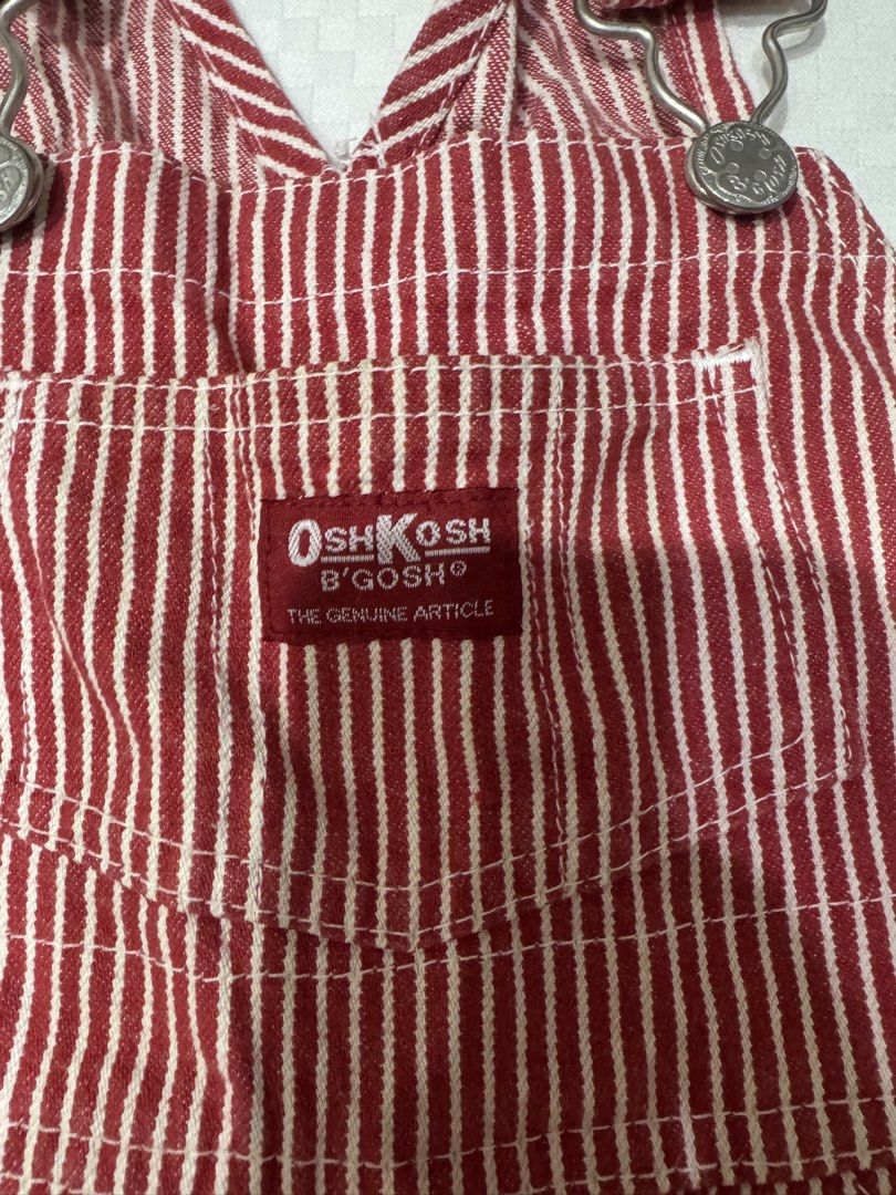 OshKosh B'gosh Red Striped Overalls Size 95 (Category: Babies & Kids Fashion) located in Muntinlupa City. Submitted by readthedetails (Listing ID 1456549591, Image 2). Description: - Genuine OshKosh B'gosh overalls - Classic red and white stripes - Size 95 - Durable and stylish - Perfect for play or outfits.
