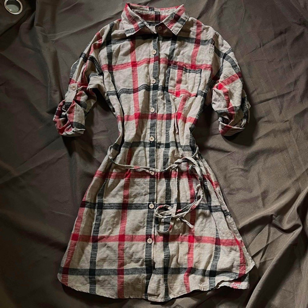 Plaid Shirt Dress with Belt (Category: Dresses) located in Manila. Submitted by solvithrifts (Listing ID 1456571908, Image 1). Description: - Casual plaid shirt dress - Button-up front - Tie belt at the waist - Roll-up sleeves with button tabs - Ideal for a relaxed look.