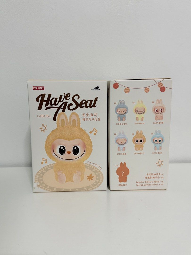 POP MART Have A Seat Labubu Blind Box Toy (Category: Designer & Blind Box Toys) located in Quezon City. Submitted by treasures.delight (Listing ID 1456540030, Image 1). Description: - POP MART Have A Seat Labubu blind box - Sealed,blind box.