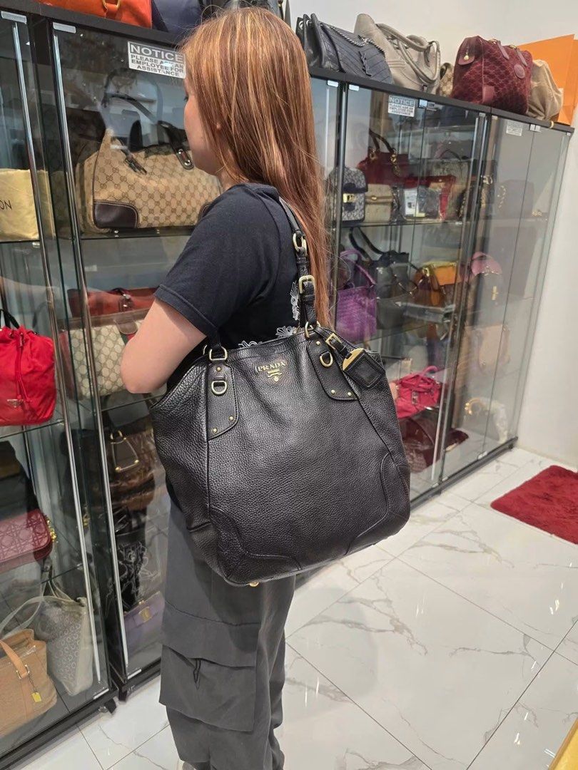 Prada Vitello Daino Shoulder Bag Authentic💯 (Category: Luxury Bags & Wallets) located in Davao. Submitted by preloveditems21davao (Listing ID 1456481612, Image 3). Description: Large size Can fit A4 folder & 14” inches laptop 💻 With Prada dustbag.