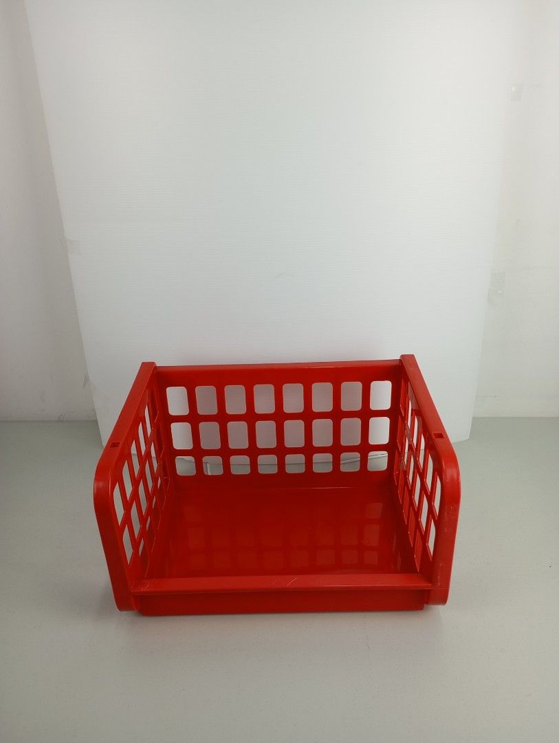 Red stackable Baskets (Category: Storage Boxes & Baskets) located in Singapore. Submitted by hello_welcome369 (Listing ID 1456552519, Image 1). Description: - Vibrant red color - Stackable design for space efficiency - Sturdy construction - Ideal for various storage needs (kitchen, study, toys, etc.) 1 piece for $2 2 pieces for $3 3 pieces for $4 .