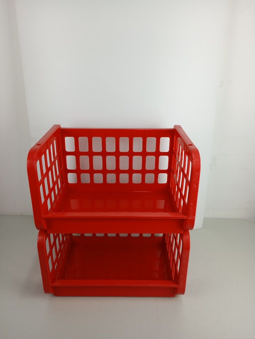 Red stackable Baskets (Category: Storage Boxes & Baskets) located in Singapore. Submitted by hello_welcome369 (Listing ID 1456552519, Image 2). Description: - Vibrant red color - Stackable design for space efficiency - Sturdy construction - Ideal for various storage needs (kitchen, study, toys, etc.) 1 piece for $2 2 pieces for $3 3 pieces for $4 .