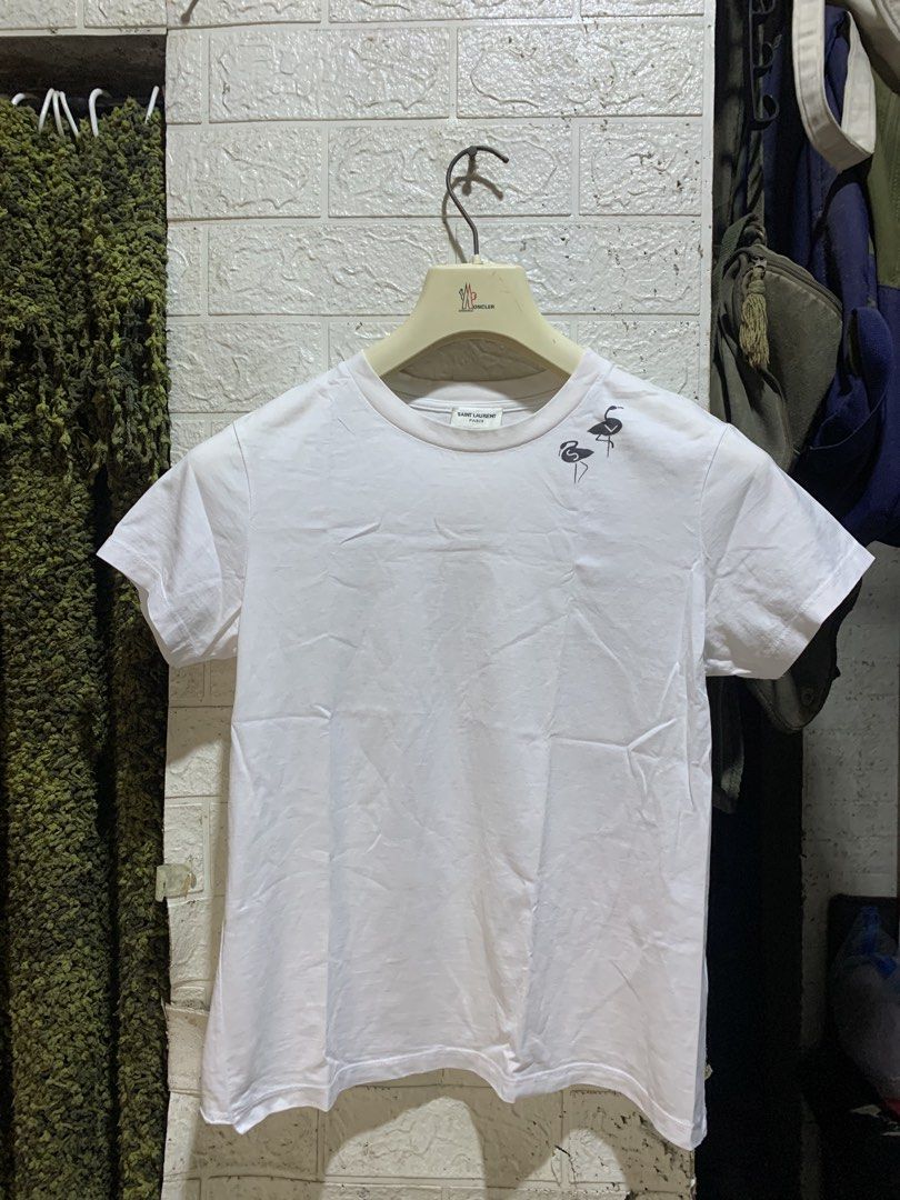 SAINT LAURENT FLAMINGO PRINT T-SHIRT (Category: Luxury Apparel) located in General Trias. Submitted by kyledeterala6969 (Listing ID 1456501821, Image 2). Description: Saint Laurent Tee No issue Excellent Condition Color rate - 10/10 Length - 23 Pit to pit - 18 Location: General Trias City, Cavite.