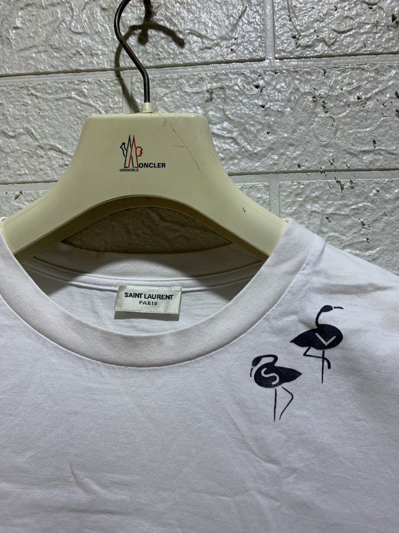 SAINT LAURENT FLAMINGO PRINT T-SHIRT (Category: Luxury Apparel) located in General Trias. Submitted by kyledeterala6969 (Listing ID 1456501821, Image 3). Description: Saint Laurent Tee No issue Excellent Condition Color rate - 10/10 Length - 23 Pit to pit - 18 Location: General Trias City, Cavite.