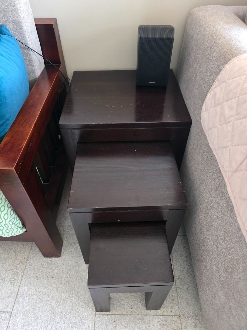 Solid Teak Nesting Tables (Category: Tables & Sets) located in Singapore. Submitted by clarity.charity (Listing ID 1456434512, Image 1). Description: Set of 3 nesting Tables 40cm X 45 cm - Big table ..