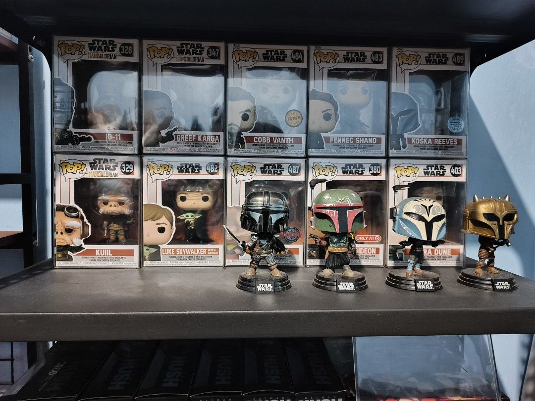 Star Wars Funko Pop! Figures - The Mandalorian (Category: Designer & Blind Box Toys) located in Manila. Submitted by ace_miscs (Listing ID 1456517816, Image 1). Description: 9k for the lot we can negotiate on the price all have boxes 14 pcs with 10 pcs protector Location: Sampaloc, Manila.