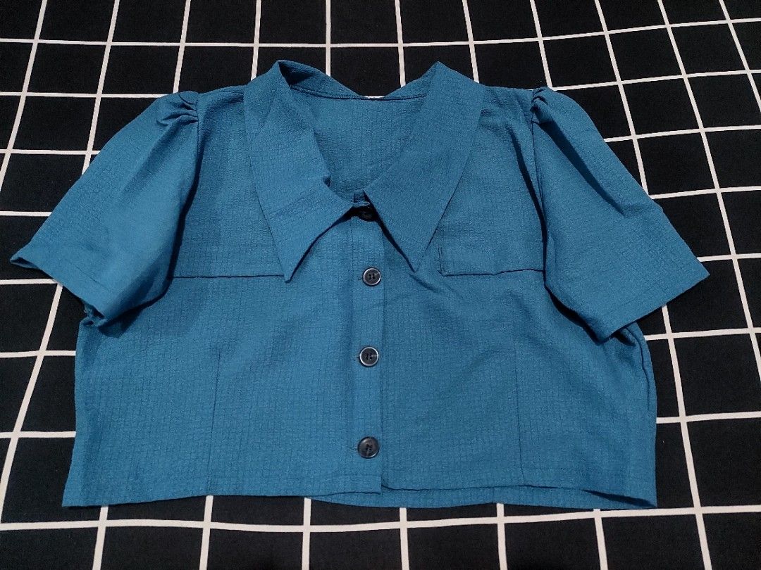 TAKE ALL Puff Sleeve Collared Cropped Blouse (Category: Blouses) located in Manila. Submitted by disabled_cloud (Listing ID 1456442107, Image 1). Description: - Cute cropped blouses - Puff sleeves and collared neckline - Button-up front - Two chest pockets - Versatile for dressing up or down - Easy to style with high-waisted bottoms - Fits small to medium frames - Last photo is for style inspo only.
