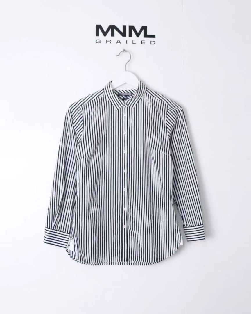 TH Button Down (Category: Tshirts & Polo Shirts ) located in Pasig City. Submitted by marcmesa (Listing ID 1456567446, Image 1). Description: Pinstripe Detail. Embroidered Logo. Classic Piece 🍸 AUTHENTIC A92 Condition: Excellent Size: Women's XS | L25" x W17".