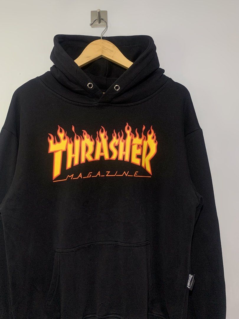 Thrasher Magazine Flames Hoodie (Category: Hoodies) located in Calauan. Submitted by qual1thrifty.stuff (Listing ID 1456540957, Image 3). Description: Thrasher Magazine Flames Hoodie W23 L27 Medium - Large Excellent Condition Flawless Missing Lace.