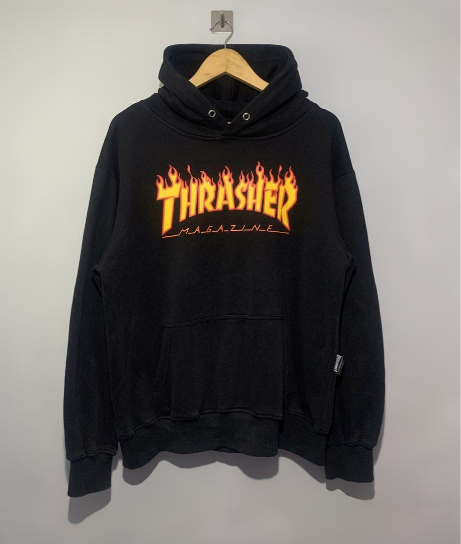 Thrasher Magazine Flames Hoodie (Category: Hoodies) located in Calauan. Submitted by qual1thrifty.stuff (Listing ID 1456540957, Image 1). Description: Thrasher Magazine Flames Hoodie W23 L27 Medium - Large Excellent Condition Flawless Missing Lace.