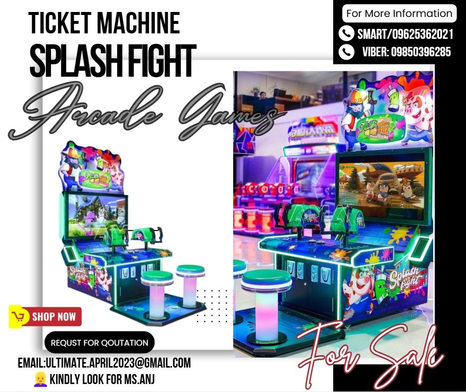 Ticket Machine Splash Fight Arcade Games For Sale (Category: Toys & Collectibles) located in Pasig City. Submitted by ultimateash_17 (Listing ID 1456516294, Image 1). Description: ✅ Authorize Philippine Distributor ✅ Proof of Legitimacy ✅ High Quality Products ✅ 100% Trusted Seller 1.size:1214*1720*2065mm 2.weight：300kg 3.power：350W.