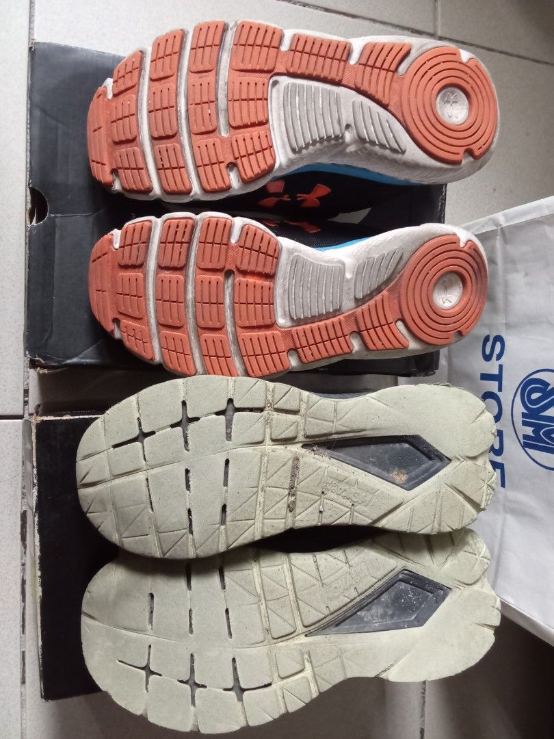Under Armour & Hoka Running Shoes Bundle (Category: Sneakers) located in Manila. Submitted by beacko (Listing ID 1456516829, Image 2). Description: Hoka Mach 4, size 7 Men - rare colorway - with fraying on the inner collar and heel drags Under Armour Charge Assert 8, size 7 Men - with some scuffing and loose outer sole (can be repaired) Selling as bundle only (Php 2,300 only for both pairs)! Please manage your expectations as these are well-used 