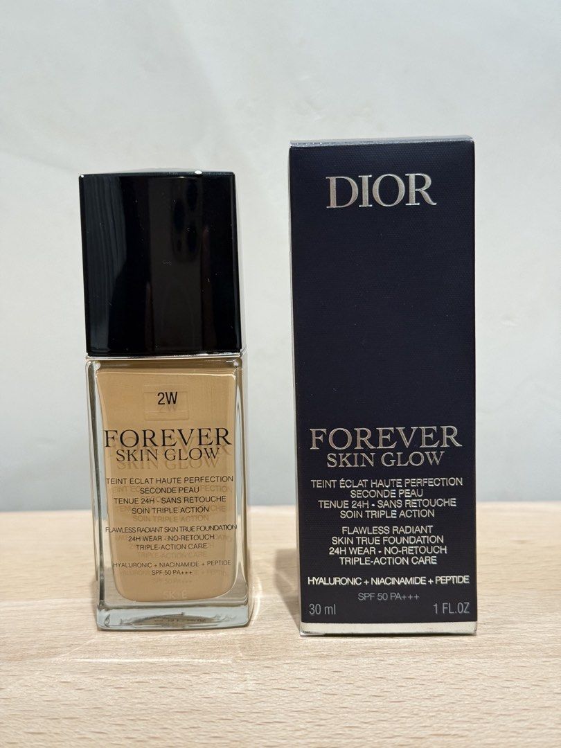Dior Forever Skin Glow Foundation (Shade 2W Warm) (Category: Makeup) located in Taguig. Submitted by prelovedbythemg (Listing ID 1456529210, Image 2). Description: Dior Forever Skin Glow Foundation in Shade 2W Warm — 30ml Flawless radiant skin true foundation - 24H wear - No retouch - Triple-Action Care (Hyaluronic + Niacinamide + Peptide) Slightly used (approx. 5 pumps used). In good condition with box. Bought July 2026 at Dior - SM Makati (pric
