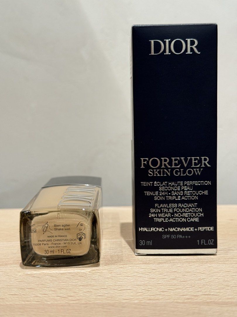 Dior Forever Skin Glow Foundation (Shade 2W Warm) (Category: Makeup) located in Taguig. Submitted by prelovedbythemg (Listing ID 1456529210, Image 3). Description: Dior Forever Skin Glow Foundation in Shade 2W Warm — 30ml Flawless radiant skin true foundation - 24H wear - No retouch - Triple-Action Care (Hyaluronic + Niacinamide + Peptide) Slightly used (approx. 5 pumps used). In good condition with box. Bought July 2026 at Dior - SM Makati (pric