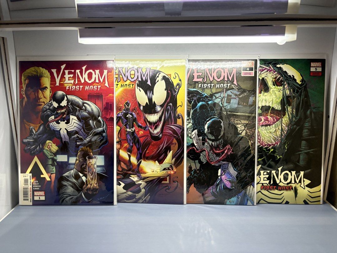 Venom First Host Comic Books 1, 2, 4, 5 (Category: Comics & Manga) located in Cainta. Submitted by kgncollectibles (Listing ID 1456463892, Image 1). Description: Venom First Host set P1,000 only VF/NM Payment via GoTyme or GCash Delivery via Lalamove or Gogo Xpress ONLY Item is in Cainta, Rizal Prio ung kaya mag pay and claim agad. Badly need space. Thanks! - Set of Venom First Host comic books - Includes issues: 1, 2, 4, and 5 - Ideal for any Ve
