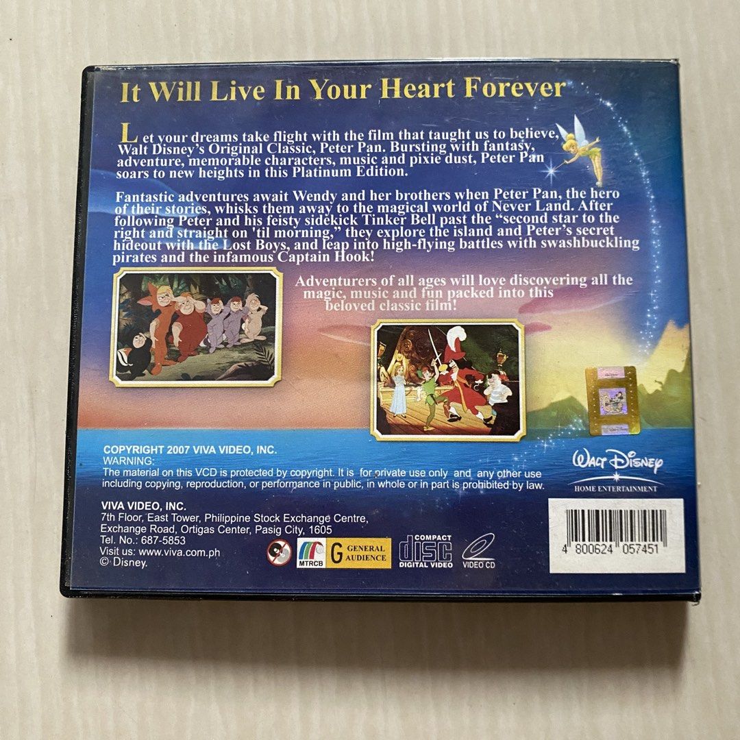 Walt Disney Classics Peter Pan Platinum Edition VCD (Category: CDs & DVDs) located in Dasmarinas. Submitted by pb_declutters (Listing ID 1456460983, Image 3). Description: ✨ WELCOME! PLEASE READ BEFORE MAKING AN OFFER: 📌 Availability: All items listed are AVAILABLE unless marked as sold or deleted. No need to ask "Is this available?" 📍: San Agustin II, Dasmariñas City, Cavite 💵: GCash Only (Strictly Payment First) 🛵 Shipping Options: - J&T Ex