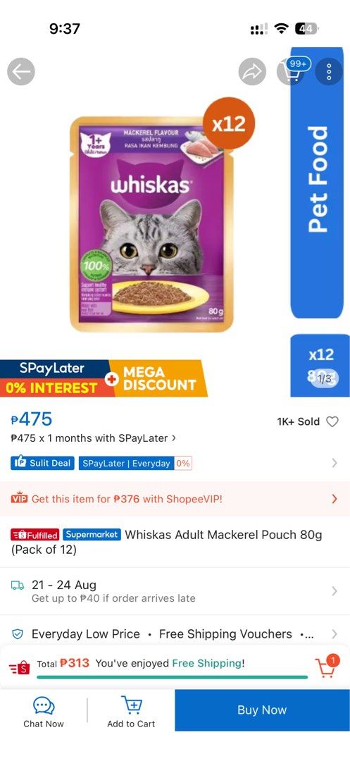 Whiskas Mackerel Flavor (Category: Pet Food) located in Manila. Submitted by mal.eficent (Listing ID 1456553613, Image 3). Description: Whiskas Wet Food for Cats Mackerel Flavor Expire March 11 2028 Bought in Sho••pee for 475 per 10packs Selling for 35 per pack. Buy nyo na please.. Meetups and pickup in BGC only. Buyer may arrange pickup or shipping. #whiskas #catfood .