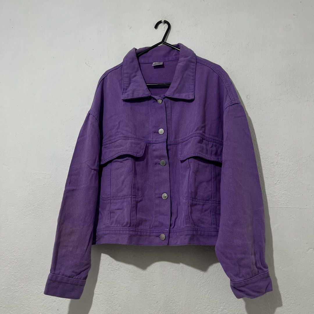 Women's Purple Denim Jacket [Large] (Category: Coats, Jackets and Outerwear) located in Quezon City. Submitted by jpsstore (Listing ID 1456521139, Image 1). Description: Size: Large Width: 24" Length: 18" Sleeve: 19" No issue MOP: Gcash SHIPPING: J&t | Lalamove .