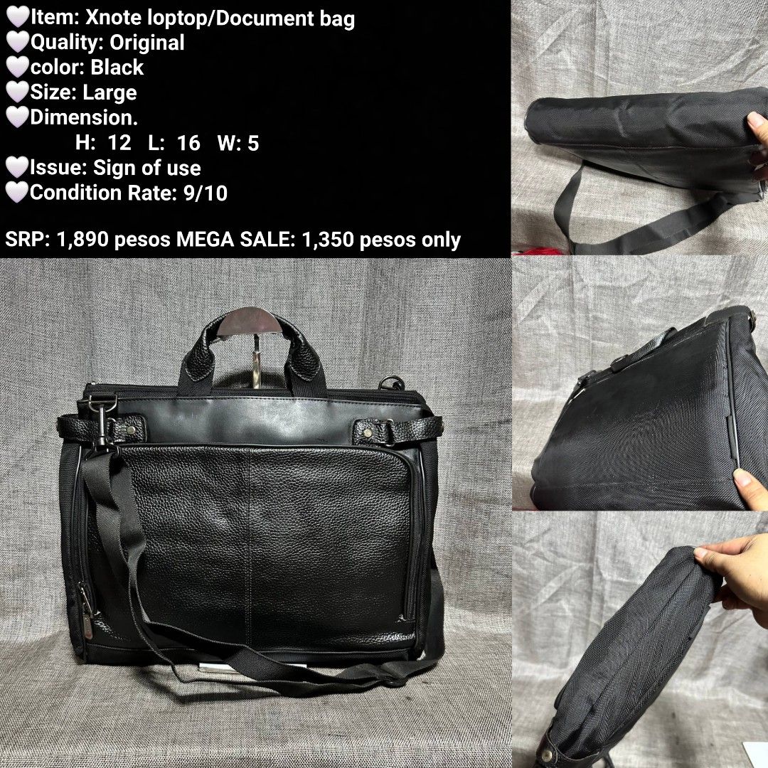 Xnote Large Black Laptop/Document Bag - Original (Category: Laptop Bags & Sleeves) located in Manila. Submitted by almonddy26 (Listing ID 1456593490, Image 1). Description: - Large black laptop or document bag - Original item - Dimensions: Height 12 inches, Length 16 inches, Width 5 inches - Original price: P1,890 - Mega Sale Price: P1,350.